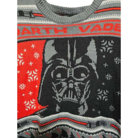 Star Wars Darth Vadar Christmas Winter Sweater Mens Medium Black Gray Red White - Picture 2 of 4